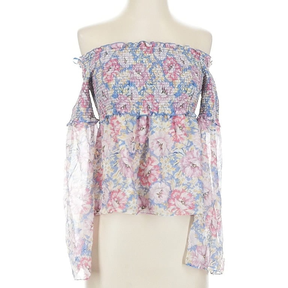 INTERMIX Women’s M Silk Floral Blouse Top Drop Shoulder Smocked